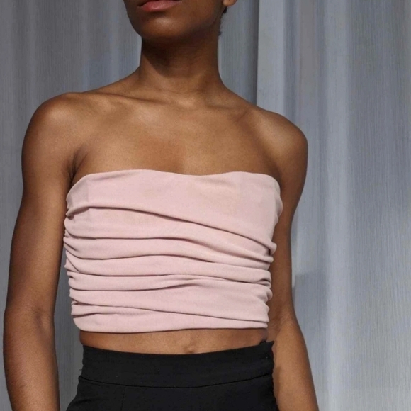 Zara Blush Pink Draped Cropped Bustier Top Size XS - Picture 2 of 12